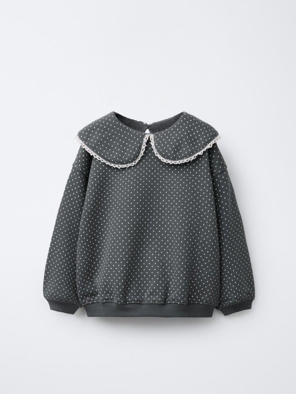 Zara NWT Kids Polka Dot Collared Sweatshirt Gray & White Girls 2T